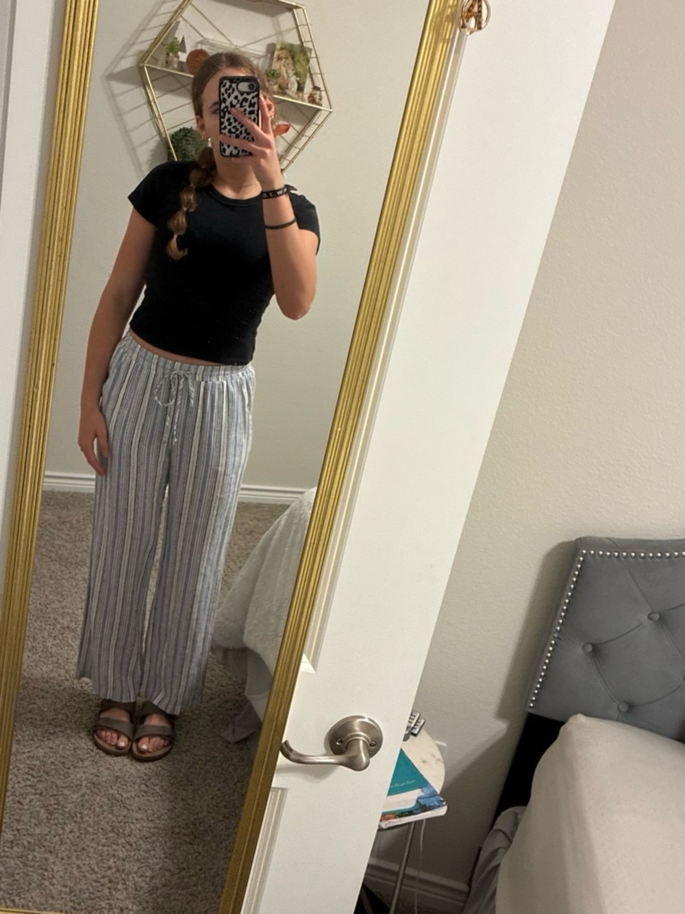 Ellen Tracy Blue and White Striped Wide-Leg Pants